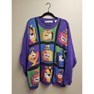 Vintage‎ Chaus Sweater Womens Large Perfume Paris Knit Pullover 80s Art Gem